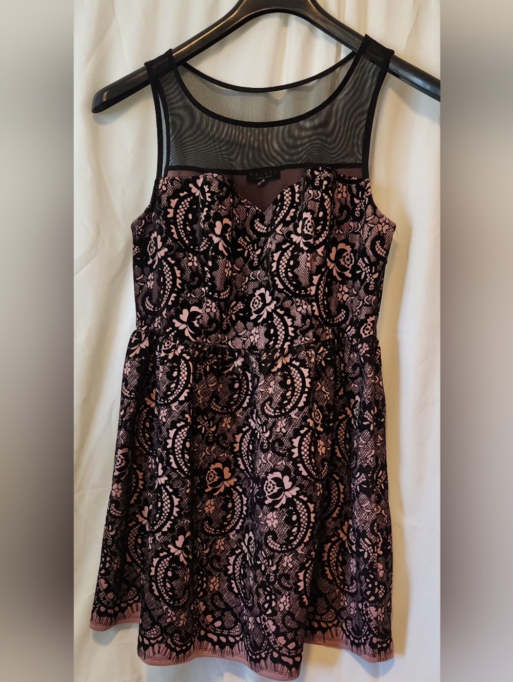 Trixxi Pink with Black Sleeveless Mesh Neckline Floral Design Dress XL